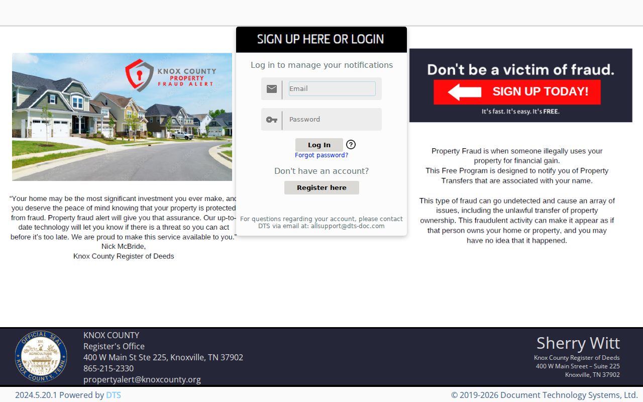 Knoxville previous residents property fraud alert registration source