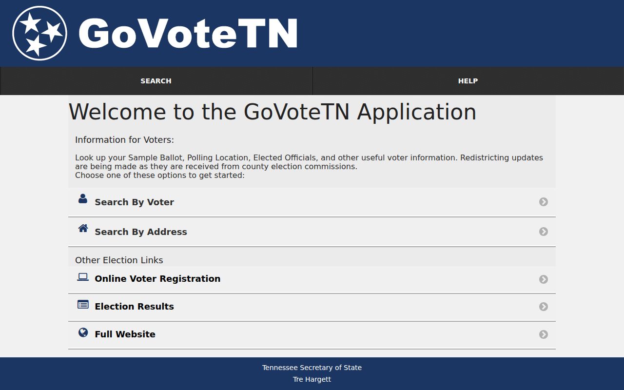 Knoxville resident lookup using the GoVoteTN voter registration form